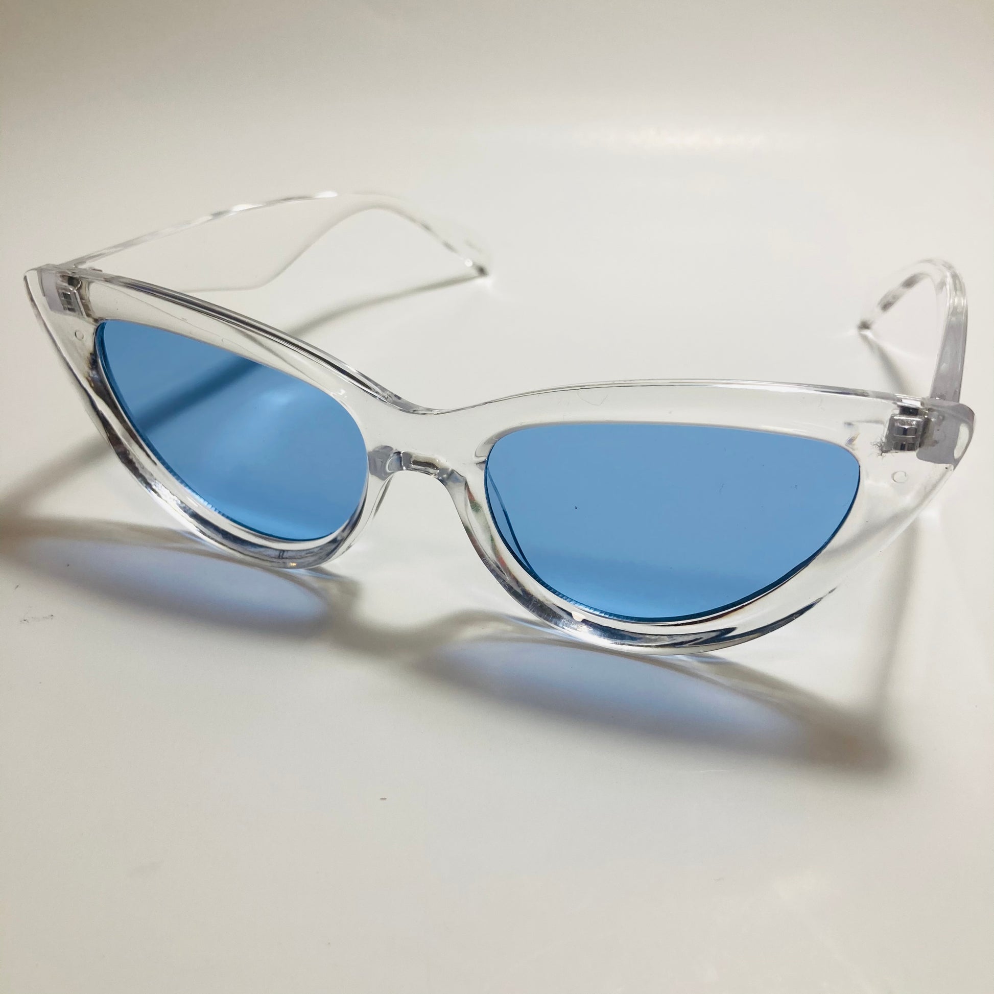 womens cat eye sunglasses clear frame with blue lenses