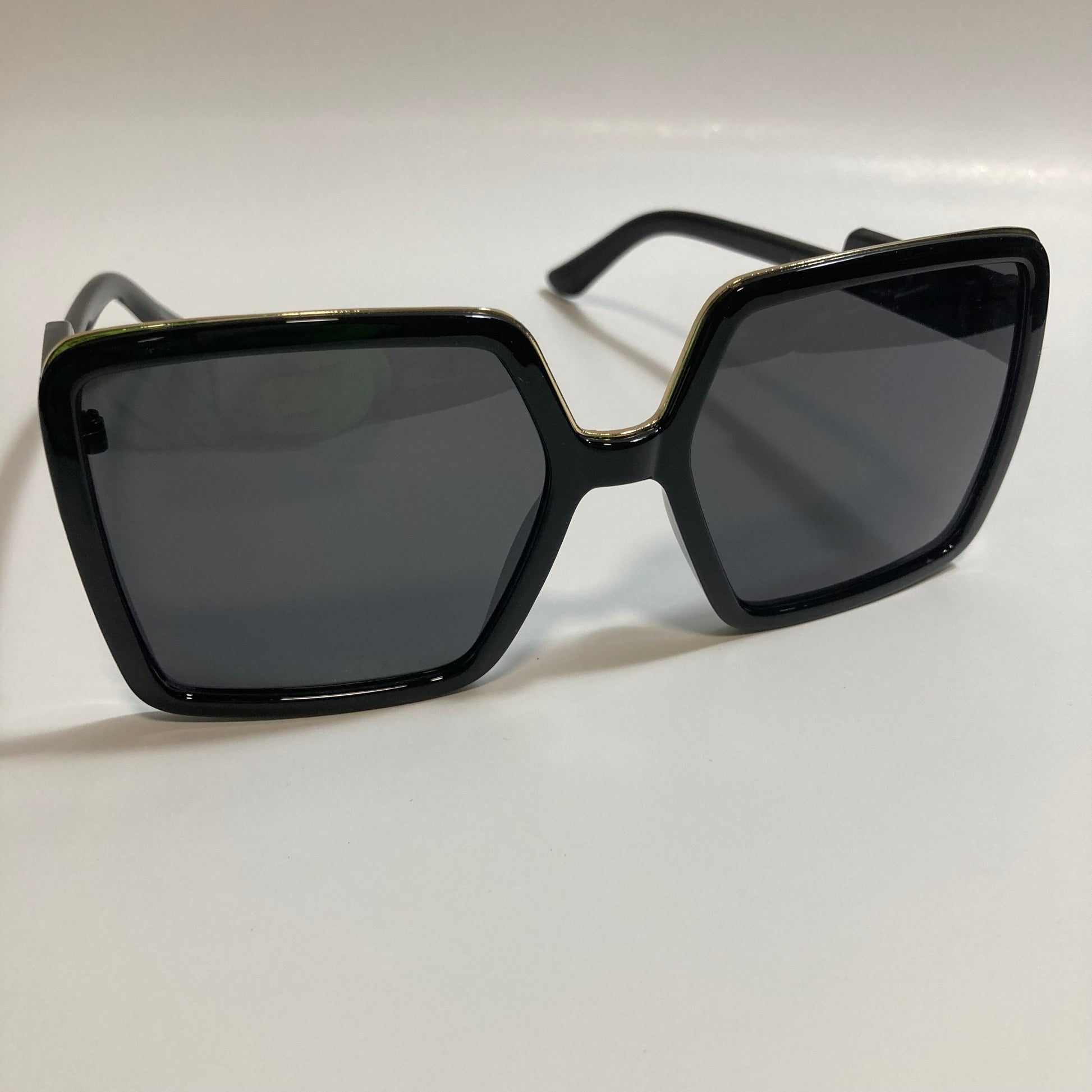 womens black square oversize sunglasses with gold accent