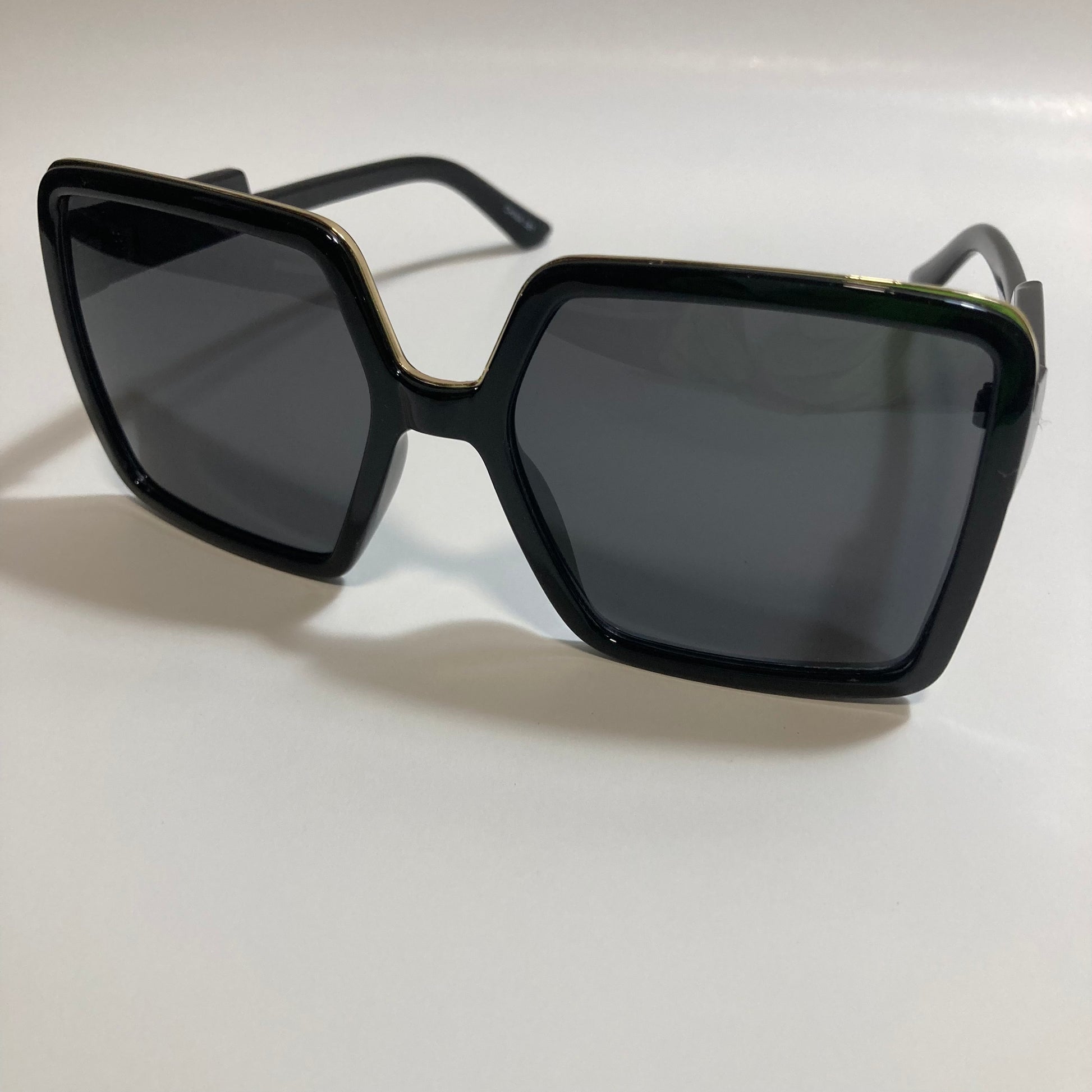 womens black square oversize sunglasses with gold accent