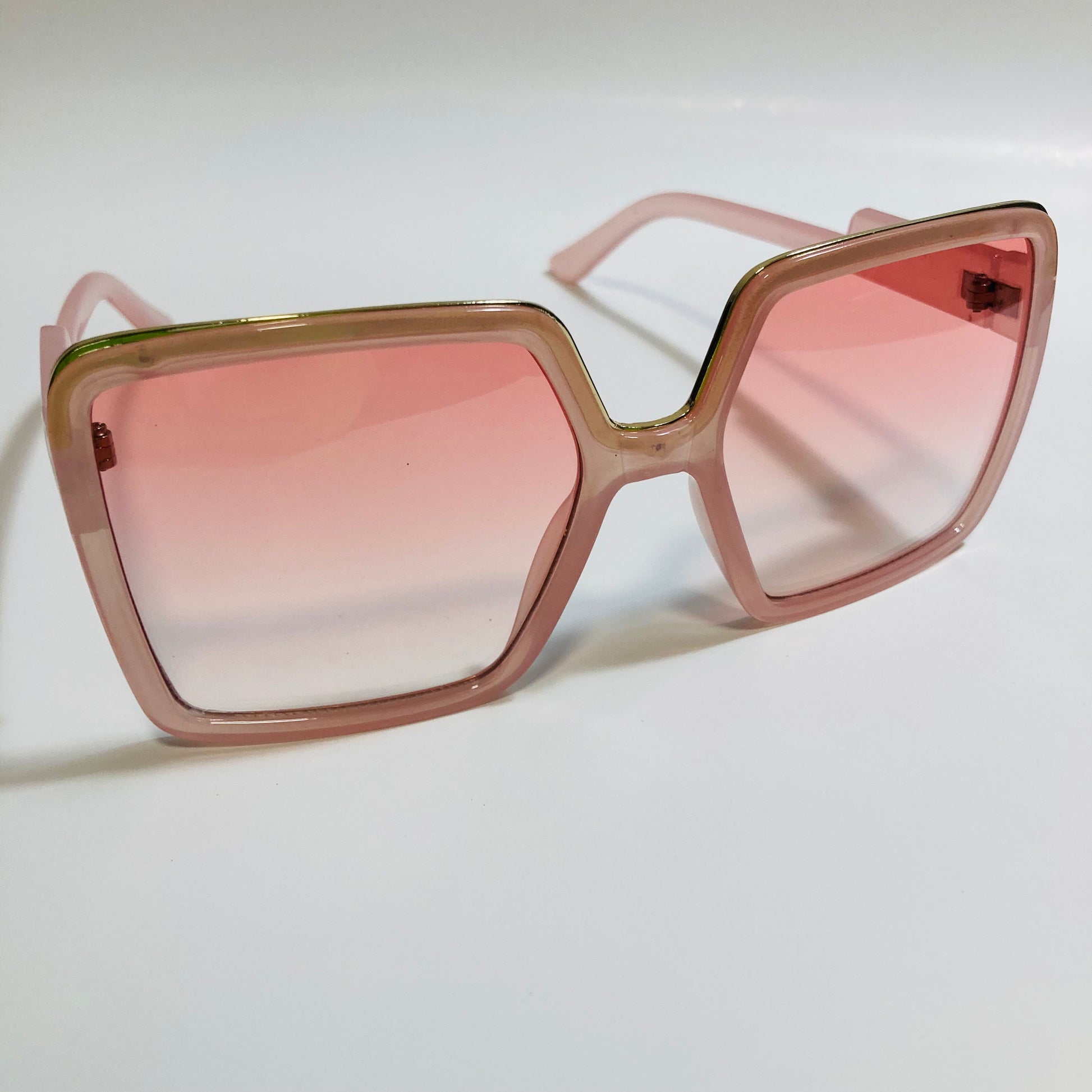 womens pink square oversize sunglasses with gold accent