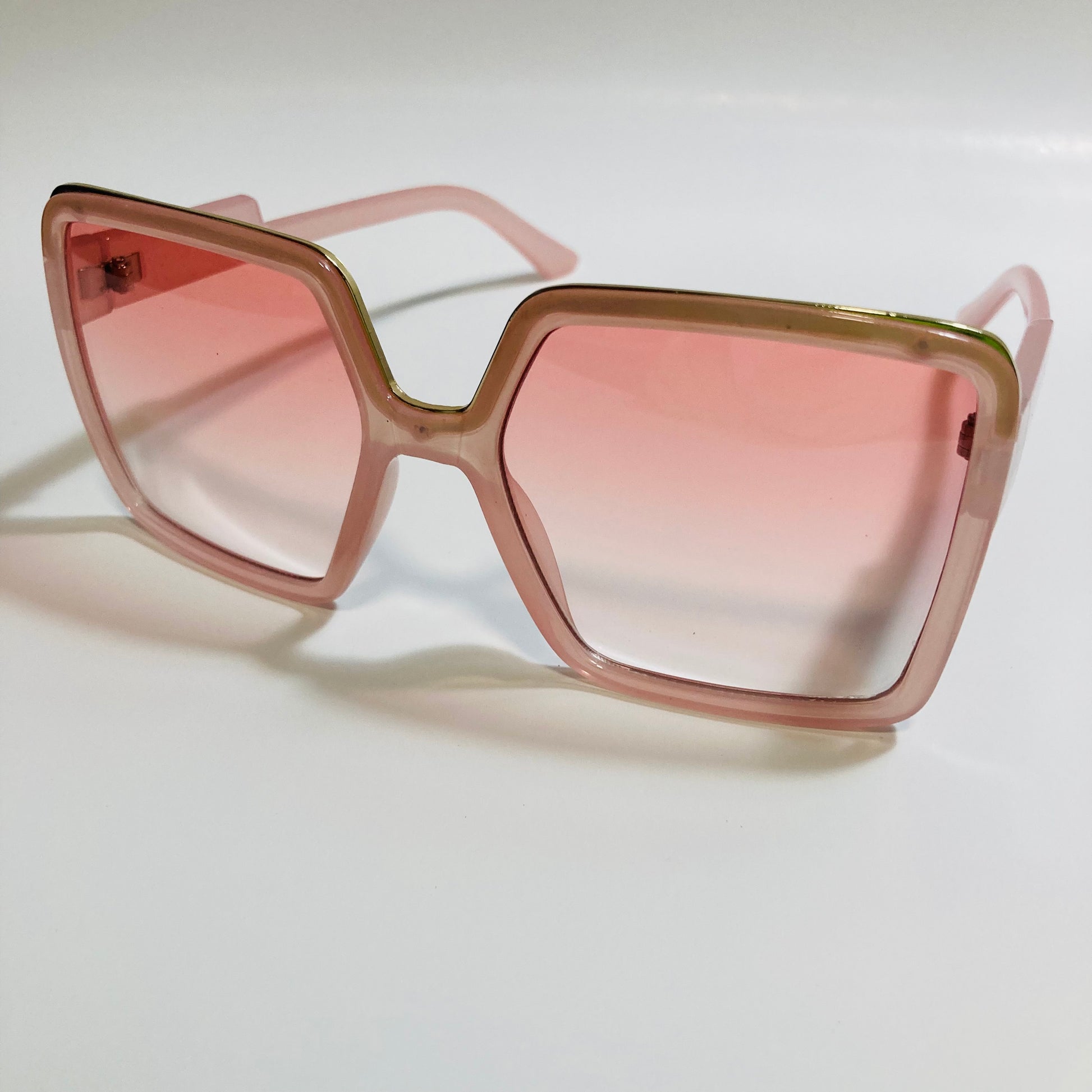womens pink square oversize sunglasses with gold accent