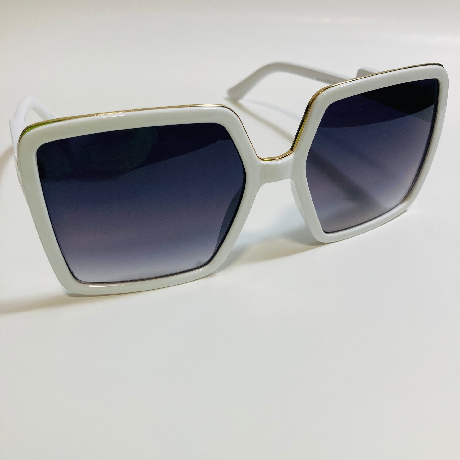 womens white and black square oversize sunglasses with gold accent