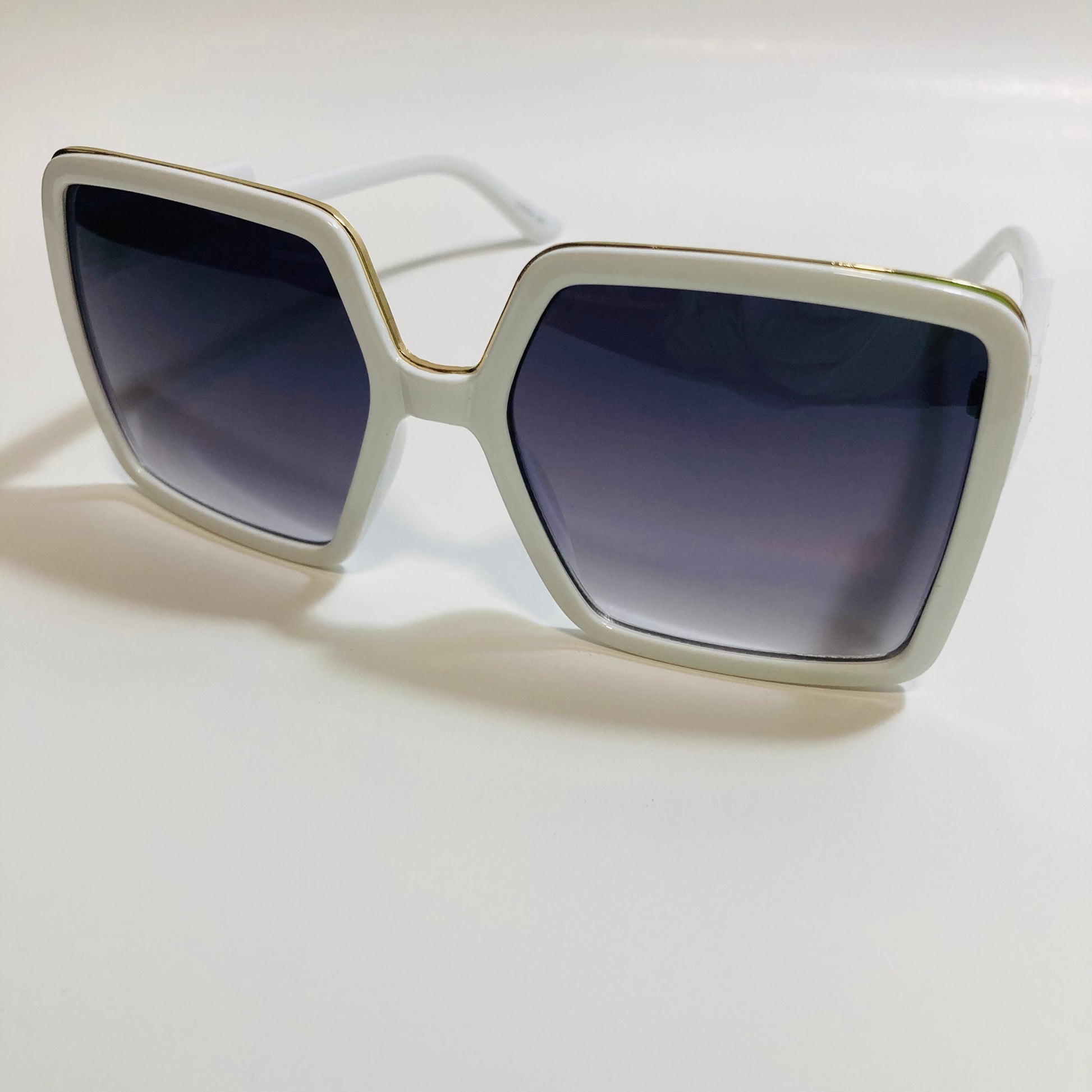 womens white and black square oversize sunglasses with gold accent