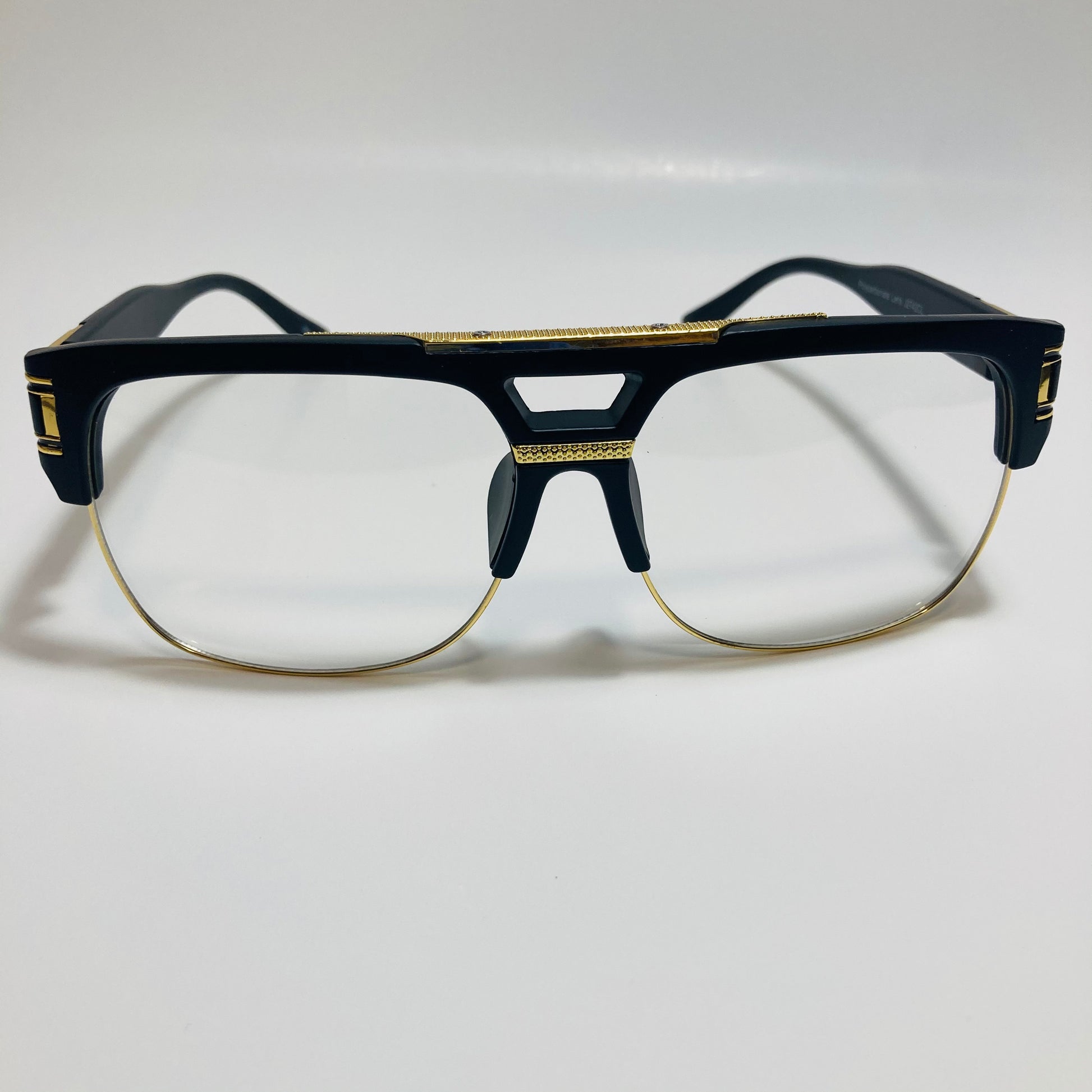 matte black and gold glasses