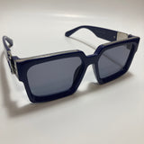 mens and womens blue black and silver square sunglasses