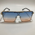 womens gold square oversize sunglasses with pink and blue lenses 
