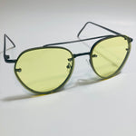 Womens and Mens Black Aviator sunglasses with yellow lenses 