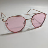 Womens and Mens gold Aviator sunglasses with pink lenses
