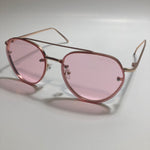 Womens and Mens gold Aviator sunglasses with pink lenses