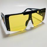 womens black and yellow oversize shield sunglasses