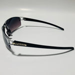 womens and mens silver wrap around sunglasses with black lenses