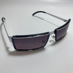 mens and womens silver wrap sunglasses with black lenses