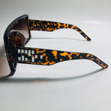 womens brown oversize shield sunglasses with rhinestones