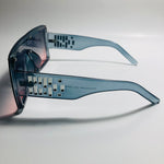 womens gray and pink oversize shield sunglasses with rhinestones