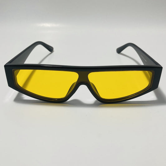 mens and womens black futuristic sunglasses with yellow lenses