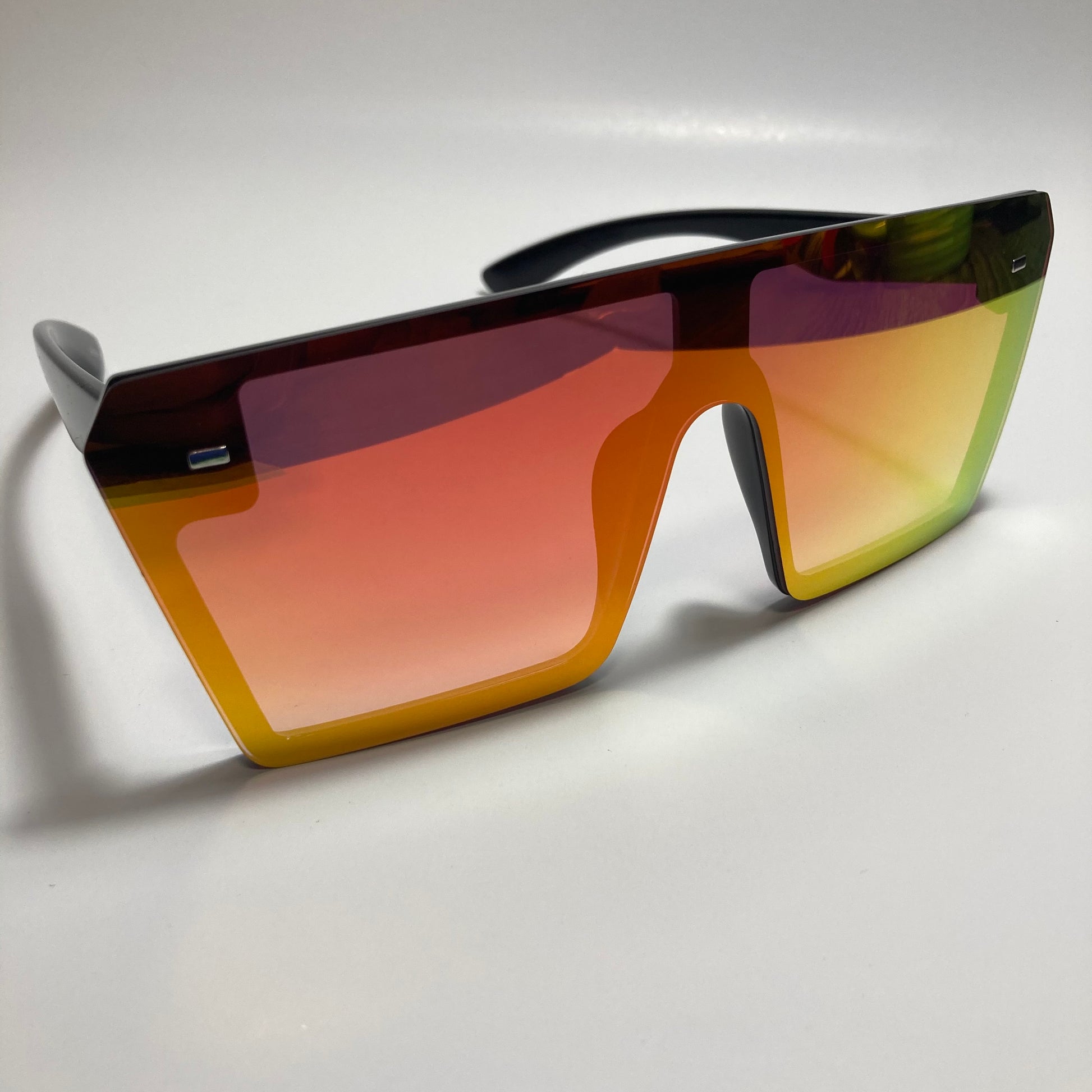 womens orange and black mirrored shield sunglasses