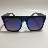 womens black oversize square sunglasses with mirrored blue lenses