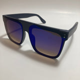 womens black oversize square sunglasses with mirrored blue lenses