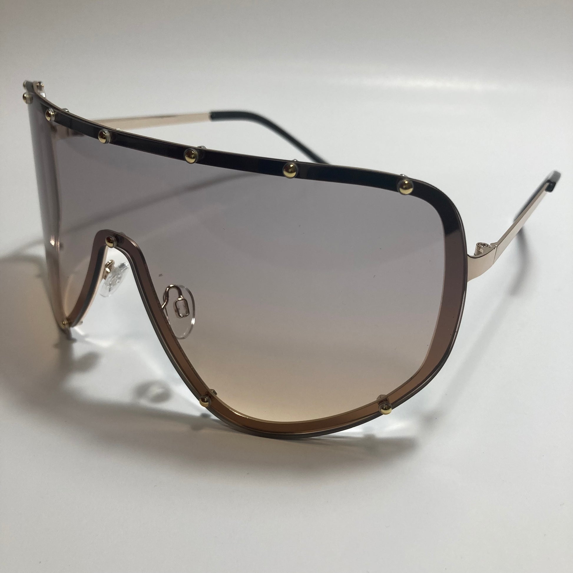 womens brown and gold oversize shield sunglasses