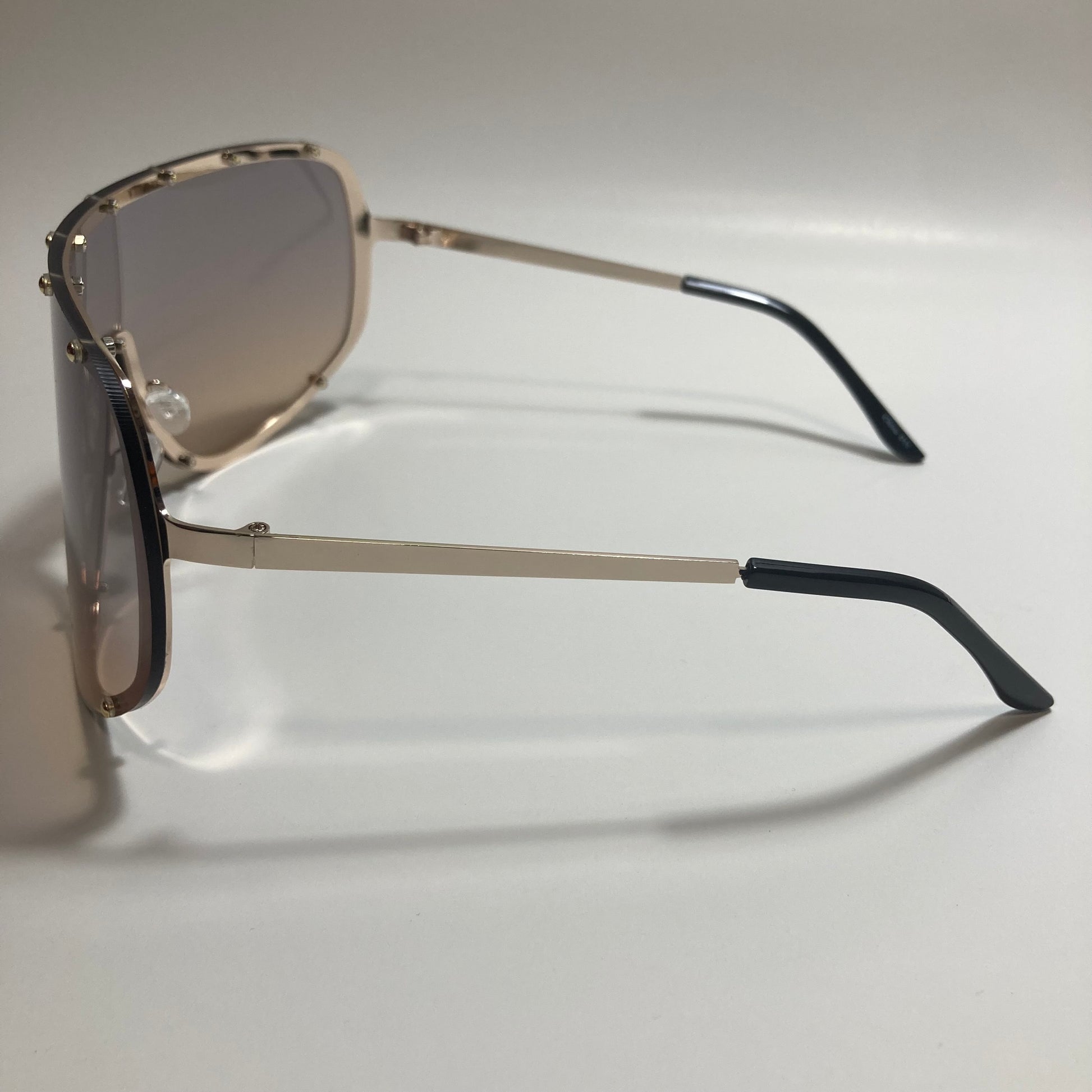 womens brown and gold oversize shield sunglasses