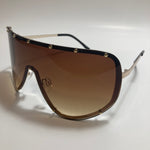 womens brown and gold oversize shield sunglasses