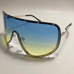 womens yellow blue and gold oversize shield sunglasses