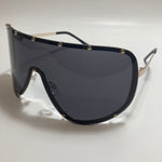 womens black and gold oversize shield sunglasses