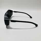 mens and womens black and silver round steampunk sunglasses with side shields