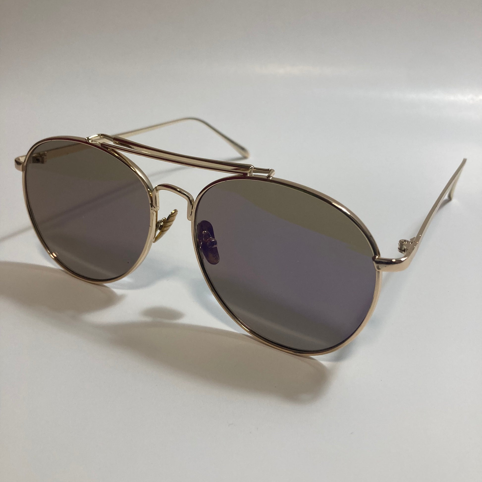 mens and womens gold and purple mirrored aviator sunglasses