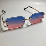 mens and womens pink blue and gold rimless square sunglasses 