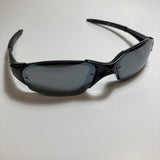 mens and womens black and silver wrap around sunglasses