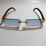 mens and womens pink and blue rimless square sunglasses 