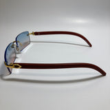 mens and womens pink and blue rimless square sunglasses 