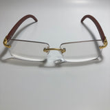 mens and womens clear and gold rimless square sunglasses