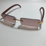 mens and womens brown and gold rimless square sunglasses