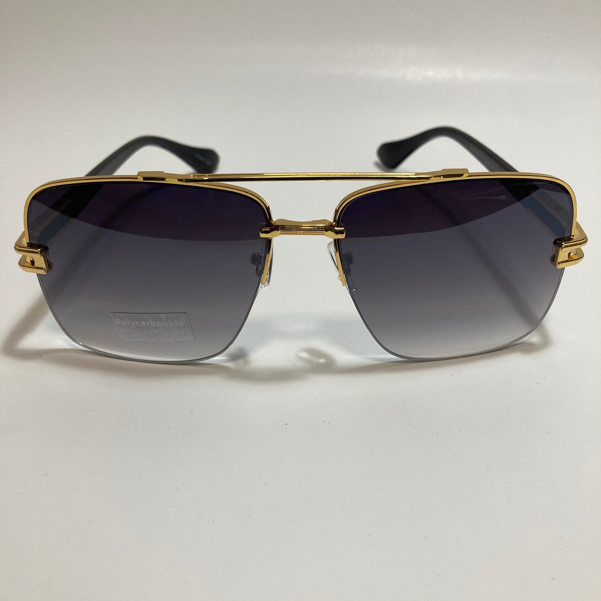 mens black and gold square aviator sunglasses