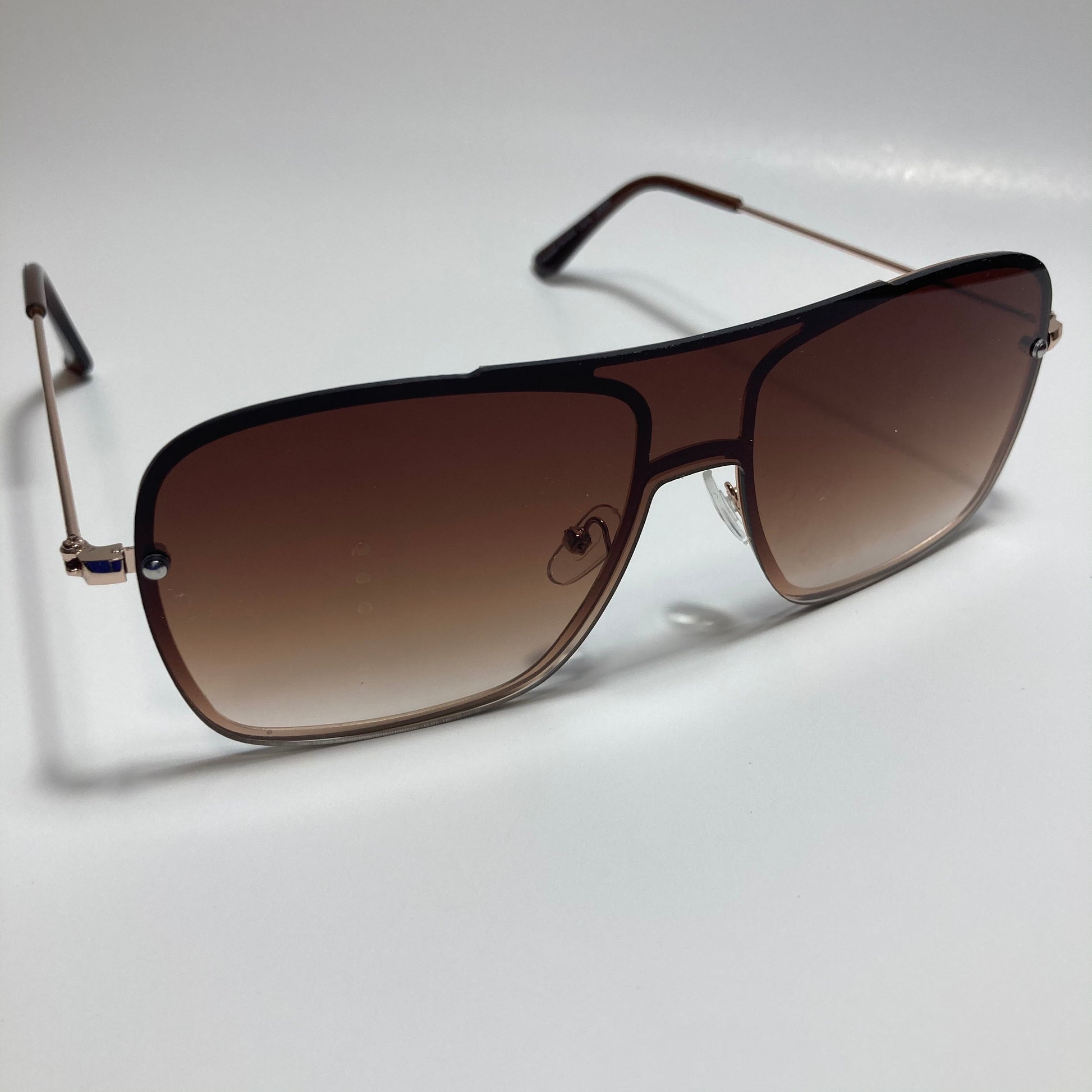 mens and womens brown and gold shield aviator sunglasses