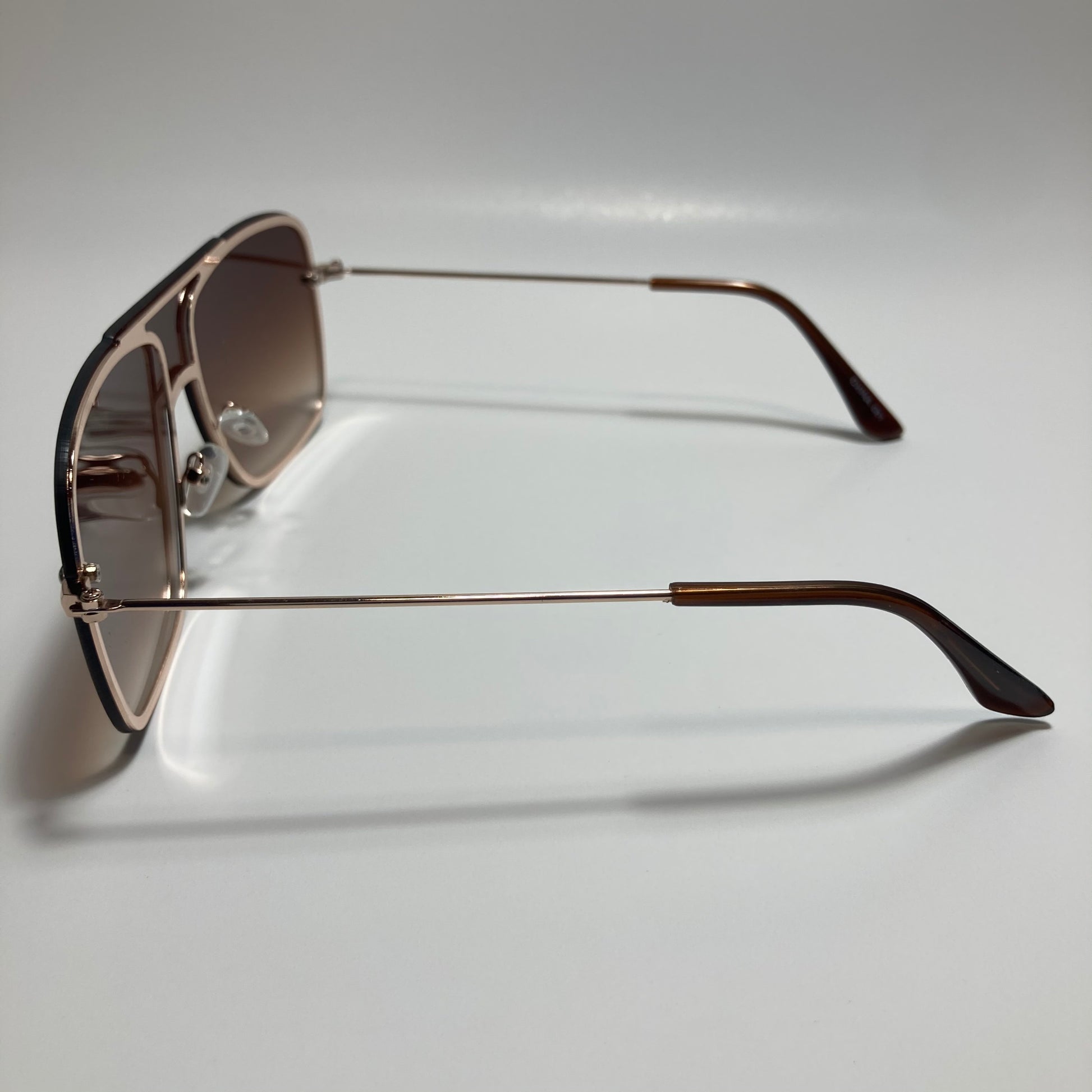 mens and womens brown and gold shield aviator sunglasses