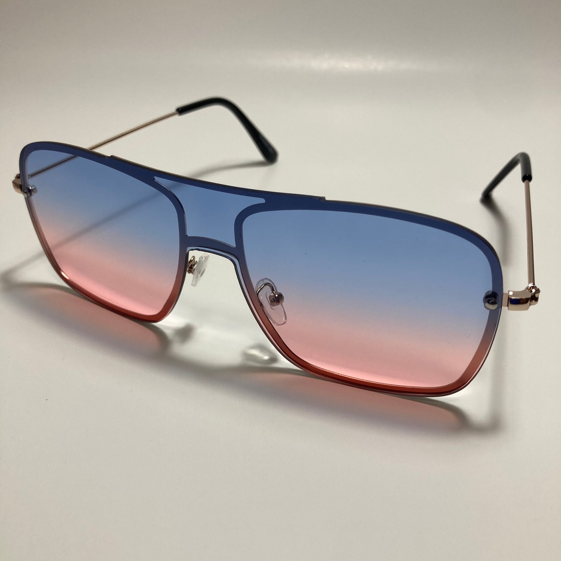 mens and womens pink blue and gold shield aviator sunglasses