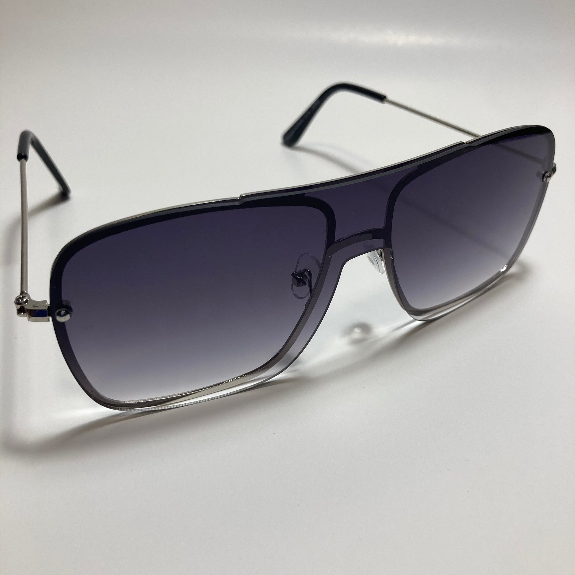 mens and womens black and silver shield aviator sunglasses